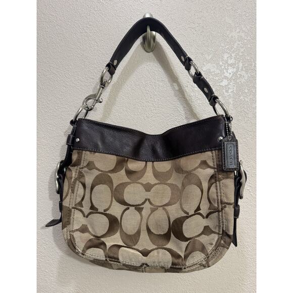 Coach Shoulder Brown Signature Bag Purple Lining - Picture 2 of 13